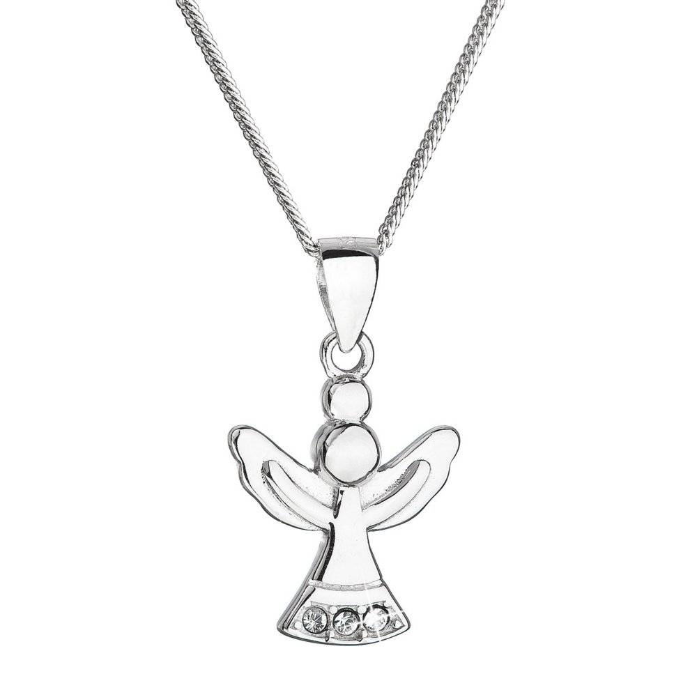 Stříbrný náhrdelník Ag 925/1000 anděl se Swarovski krystaly bílý 32078.1 Krystal