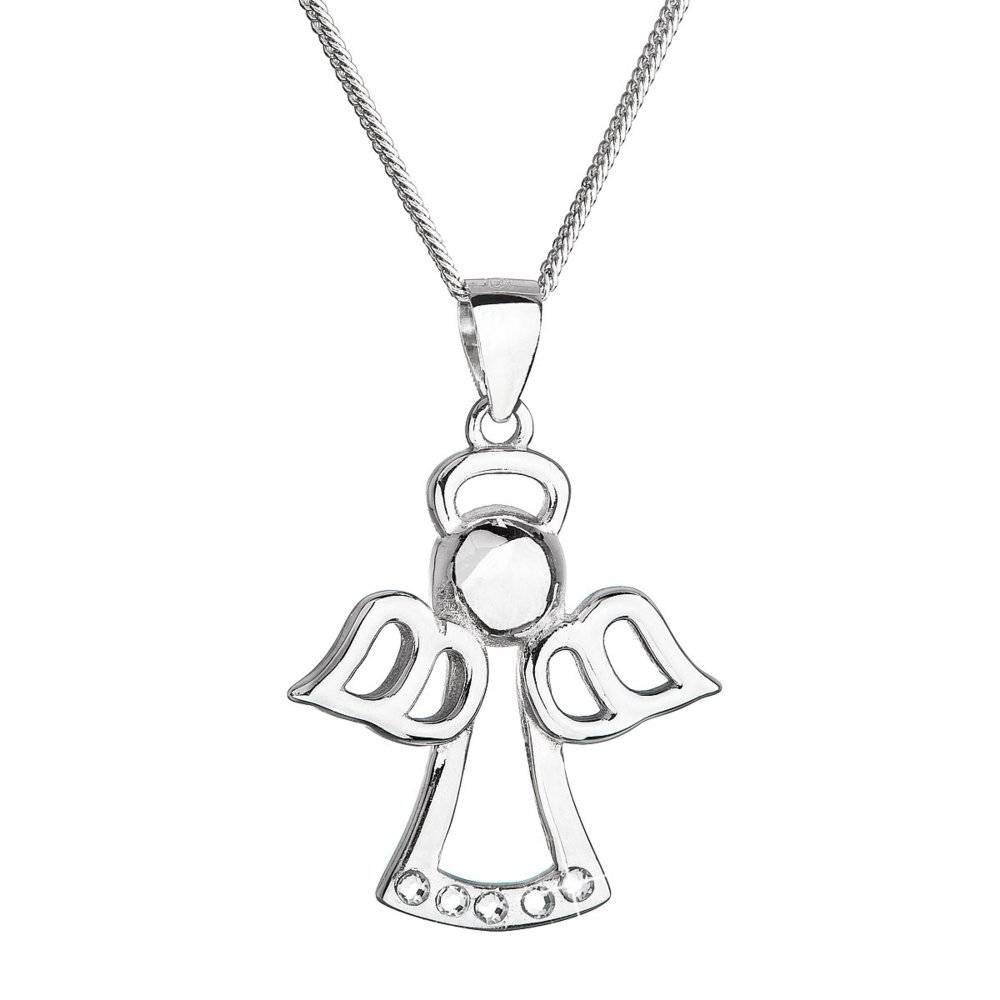 Stříbrný náhrdelník Ag925/1000 anděl se Swarovski krystaly bílý 32076.1 Krystal