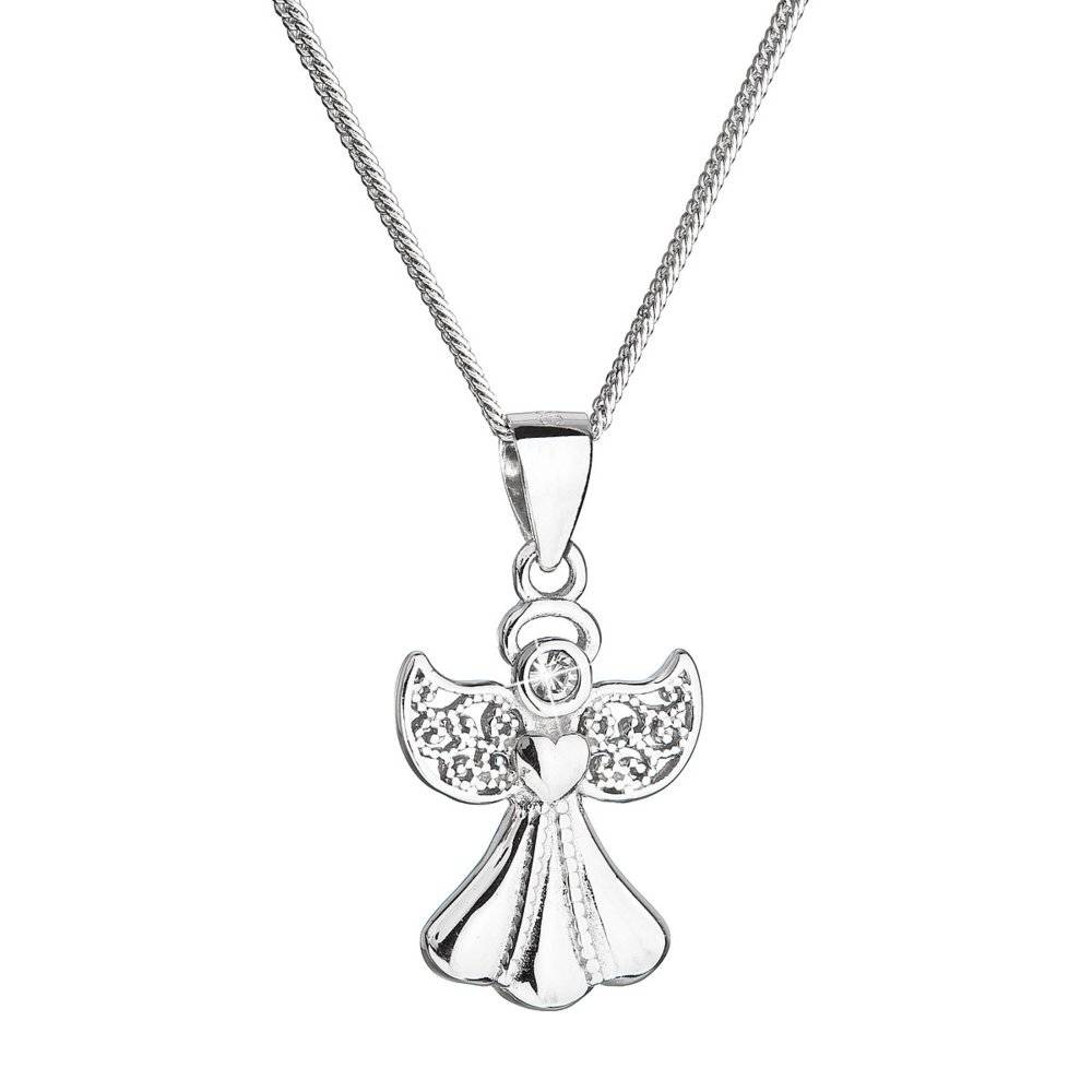 Stříbrný náhrdelník Ag925/1000 anděl se Swarovski krystaly bílý 32077.1 Krystal