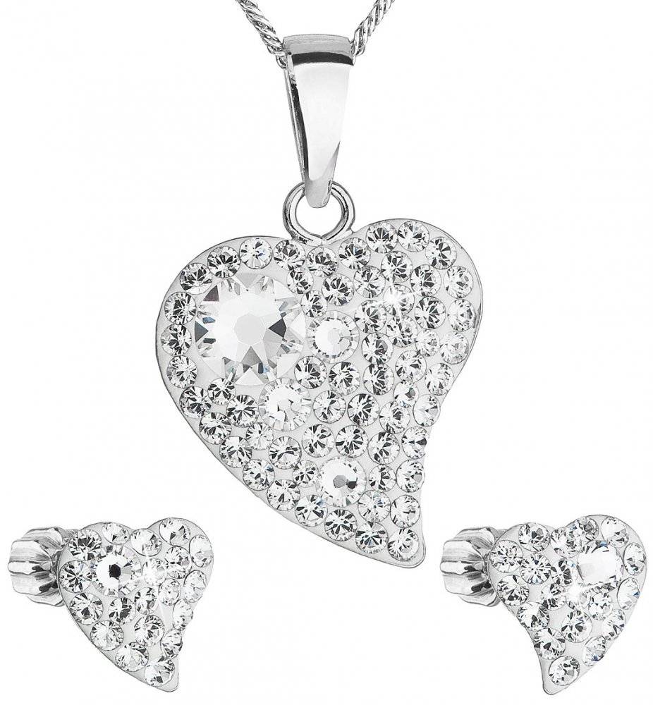 Sada šperků s krystaly Swarovski náušnice,řetízek a přívěsek bílé srdce 39170.1 Krystal