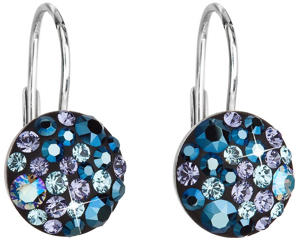 Stříbrné náušnice visací s krystaly Swarovski Blue Style 31183