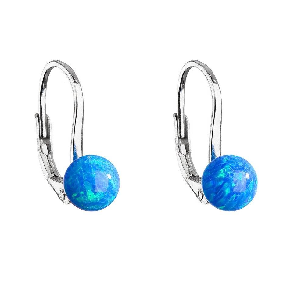 Stříbrné visací náušnice Ag 925/1000 se syntetickým opálem modré kulaté 11242.3 Blue s. Opal