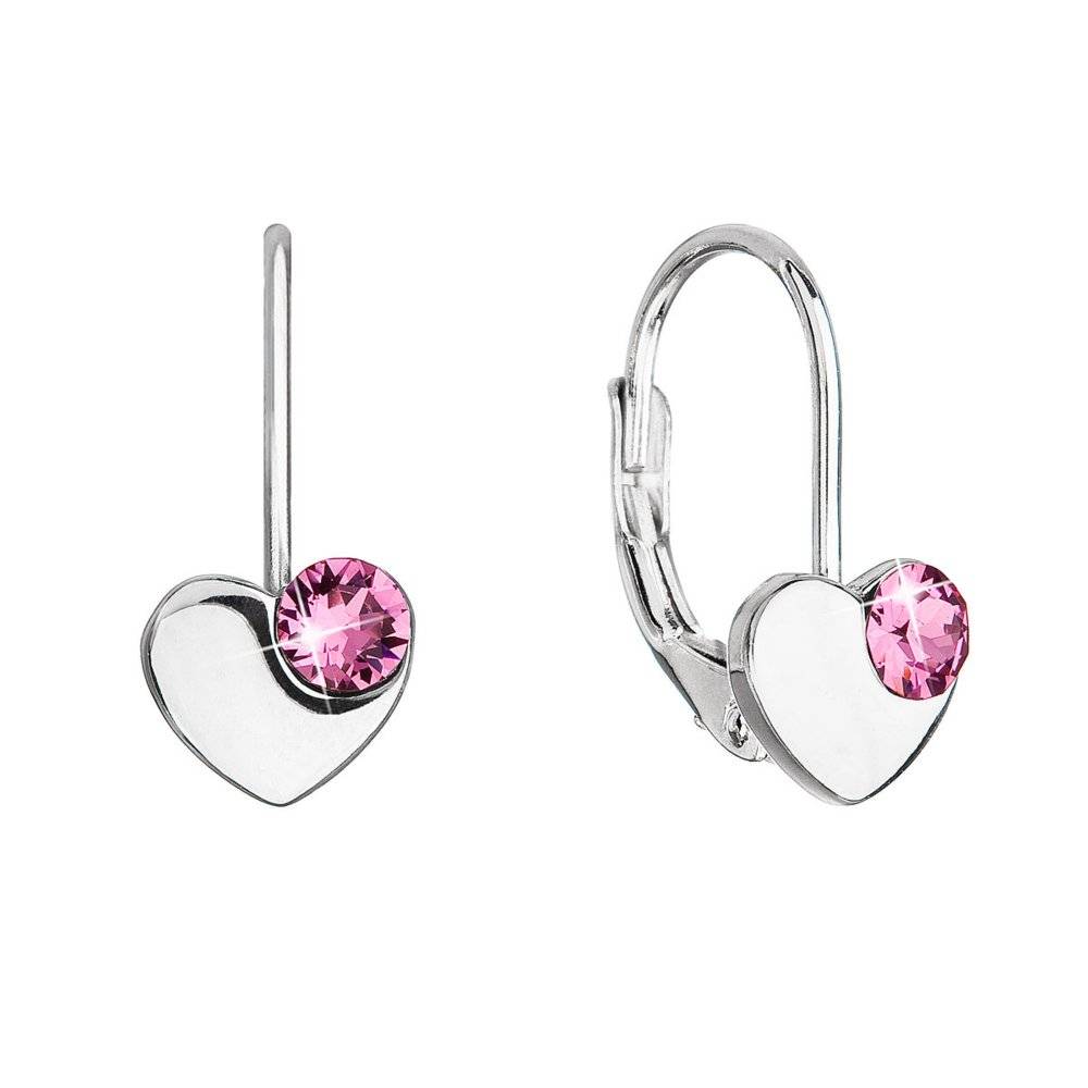 Stříbrné visací náušnice Ag 925/1000 se Swarovski krystaly růžové srdíčka 31299.3 Rose