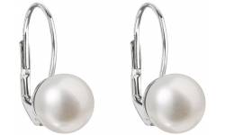 Srříbrné náušnice s bílou říční perlou 21010.1