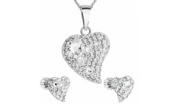 Sada šperků s krystaly Swarovski náušnice,řetízek a přívěsek bílé srdce 39170.1 Krystal
